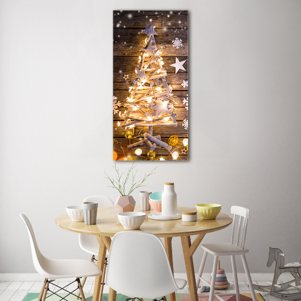 Cuadro decorativo en cristal con canto pulido vertical Árbol de Navidad brillante