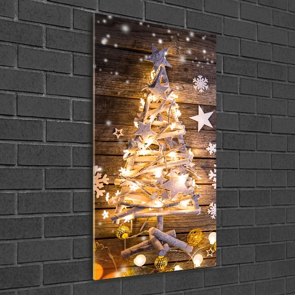 Cuadro decorativo en cristal con canto pulido vertical Árbol de Navidad brillante