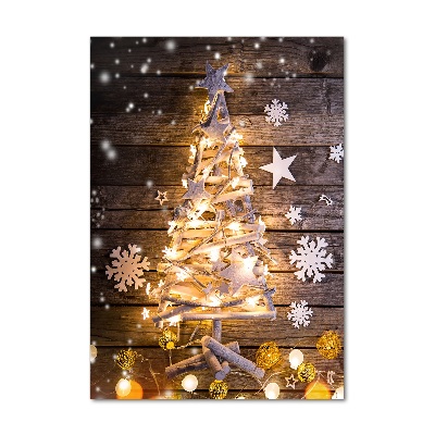Cuadro decorativo en cristal con canto pulido vertical Árbol de Navidad brillante