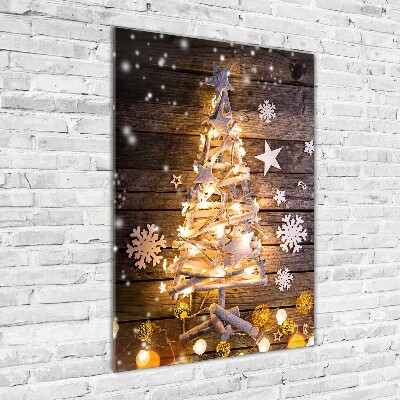 Cuadro decorativo en cristal con canto pulido vertical Árbol de Navidad brillante