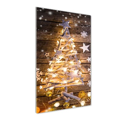 Cuadro decorativo en cristal con canto pulido vertical Árbol de Navidad brillante