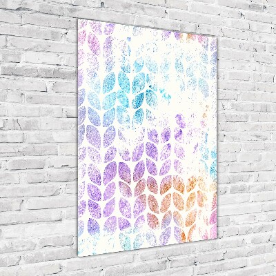 Cuadro de cristal moderno efecto brillo vertical Hojas coloridas