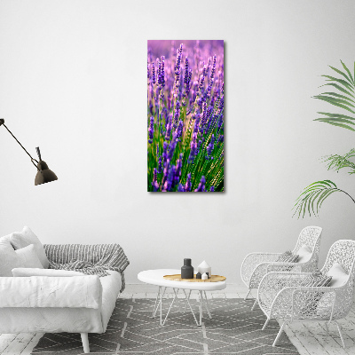 Cuadro decorativo en cristal con canto pulido vertical campo de lavanda