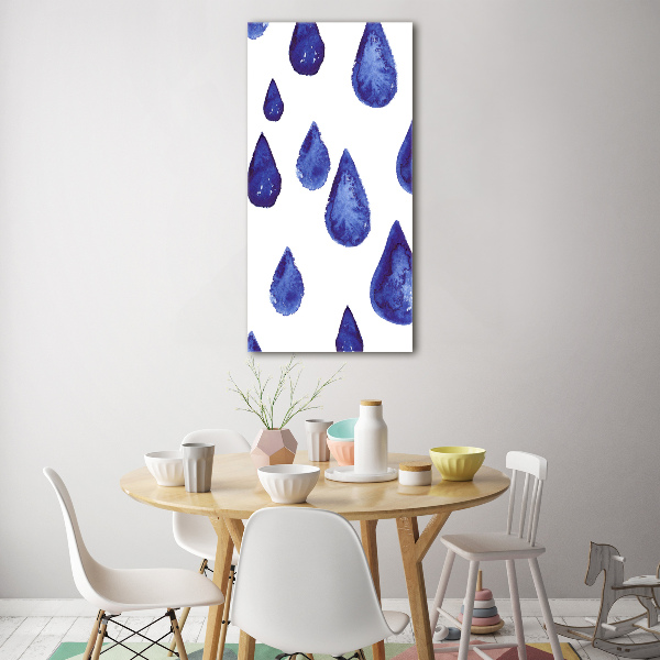Cuadro decorativo en cristal con canto pulido vertical Gotas azules
