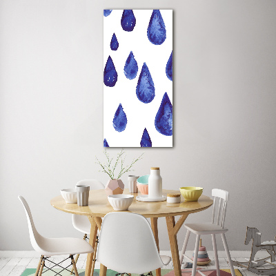Cuadro decorativo en cristal con canto pulido vertical Gotas azules