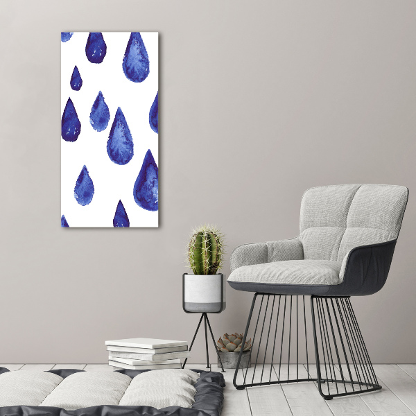 Cuadro decorativo en cristal con canto pulido vertical Gotas azules