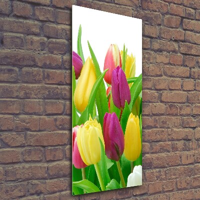 Cuadro de vidrio templado 4mm para pared vertical tulipanes coloridos