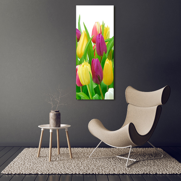 Cuadro de vidrio templado 4mm para pared vertical tulipanes coloridos