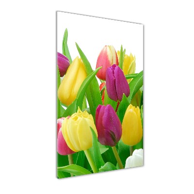 Cuadro de vidrio templado 4mm para pared vertical tulipanes coloridos