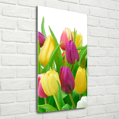 Cuadro de vidrio templado 4mm para pared vertical tulipanes coloridos