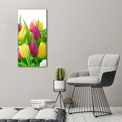 Cuadro de vidrio templado 4mm para pared vertical tulipanes coloridos