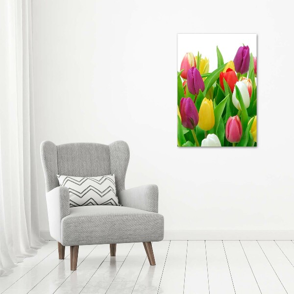 Cuadro de vidrio templado 4mm para pared vertical tulipanes coloridos
