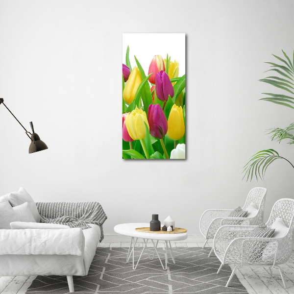 Cuadro de vidrio templado 4mm para pared vertical tulipanes coloridos
