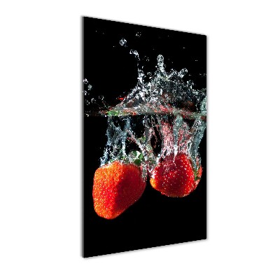 Fotocuadro de cristal elegante para hogar vertical Fresas bajo el agua