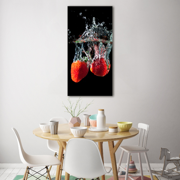 Fotocuadro de cristal elegante para hogar vertical Fresas bajo el agua