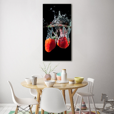 Fotocuadro de cristal elegante para hogar vertical Fresas bajo el agua