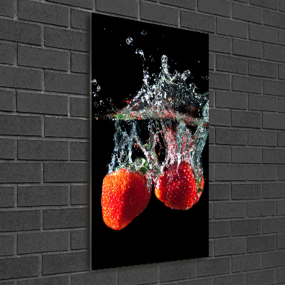 Fotocuadro de cristal elegante para hogar vertical Fresas bajo el agua