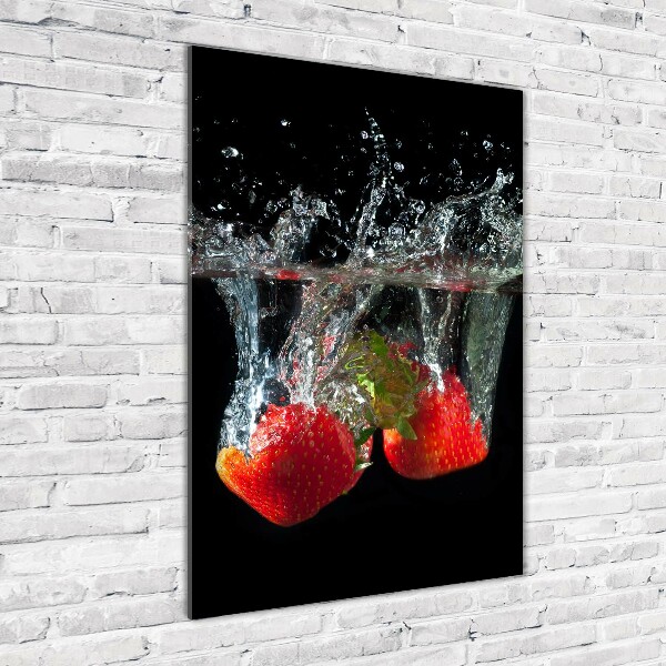 Fotocuadro de cristal elegante para hogar vertical Fresas bajo el agua