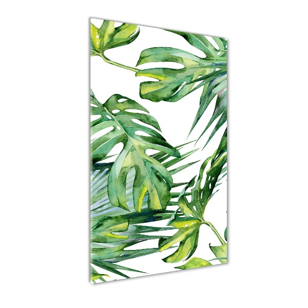 Cuadro decorativo en cristal con canto pulido vertical hojas tropicales
