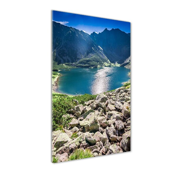Fotocuadro de cristal elegante para hogar vertical Estanque negro de los montes Tatra