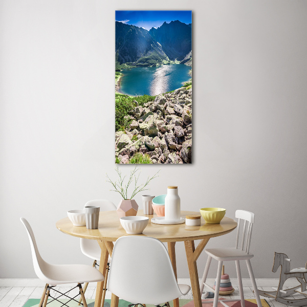 Fotocuadro de cristal elegante para hogar vertical Estanque negro de los montes Tatra