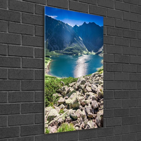 Fotocuadro de cristal elegante para hogar vertical Estanque negro de los montes Tatra