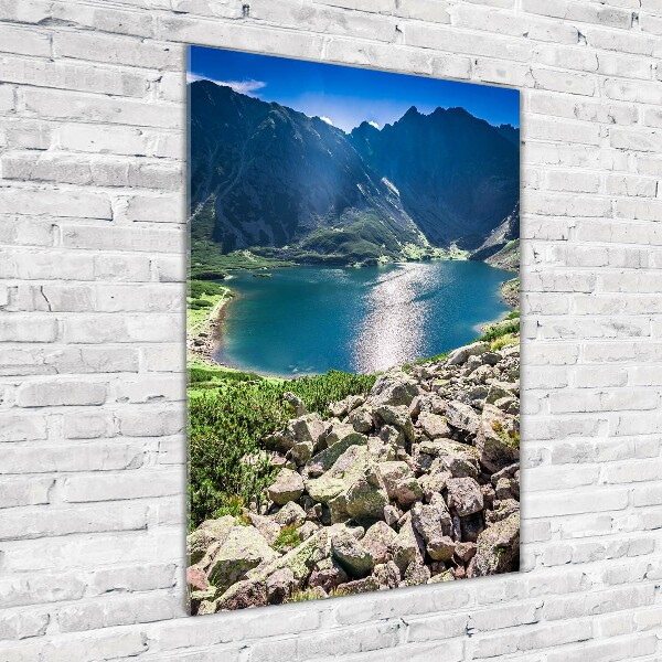 Fotocuadro de cristal elegante para hogar vertical Estanque negro de los montes Tatra