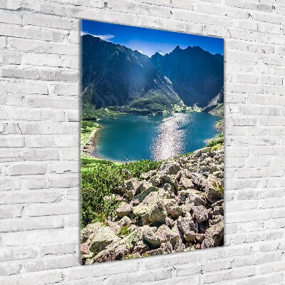 Fotocuadro de cristal elegante para hogar vertical Estanque negro de los montes Tatra