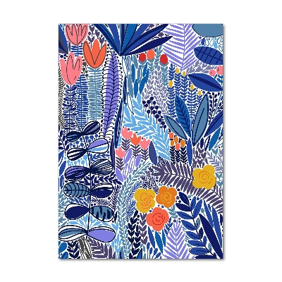 Cuadro de cristal moderno efecto brillo vertical flores tropicales