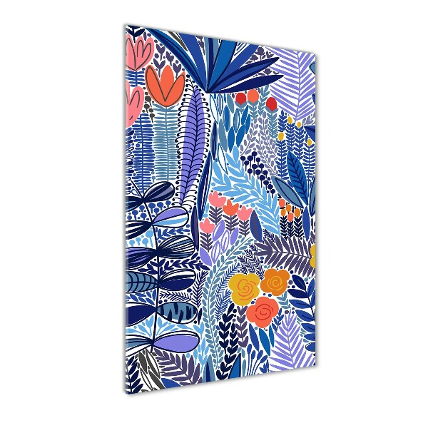 Cuadro de cristal moderno efecto brillo vertical flores tropicales