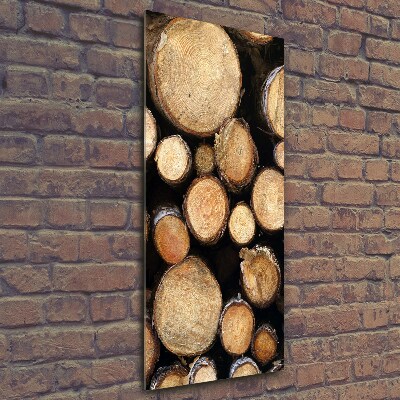 Cuadro de cristal moderno efecto brillo vertical Troncos de madera