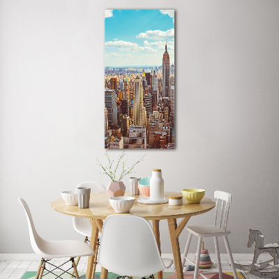 Cuadro decorativo en cristal con canto pulido vertical Vista aérea de Nueva York