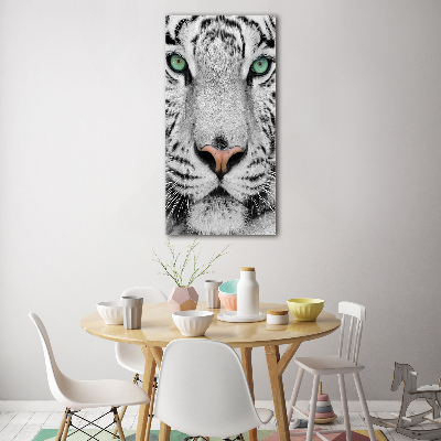 Cuadro decorativo en cristal con canto pulido vertical Tigre blanco