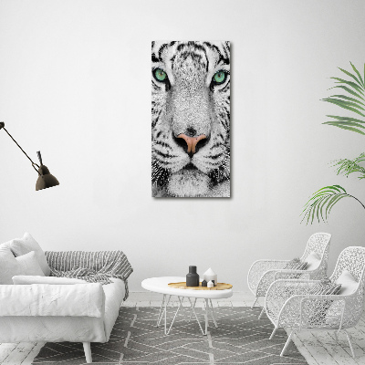 Cuadro decorativo en cristal con canto pulido vertical Tigre blanco