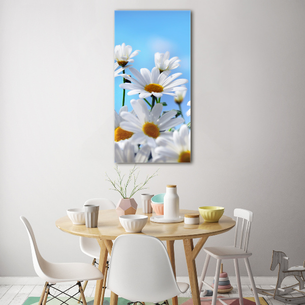 Cuadro decorativo en cristal con canto pulido vertical margaritas