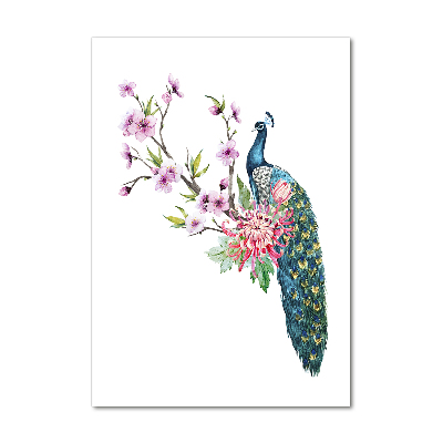 Cuadro de vidrio templado 4mm para pared vertical Pavo real y flores