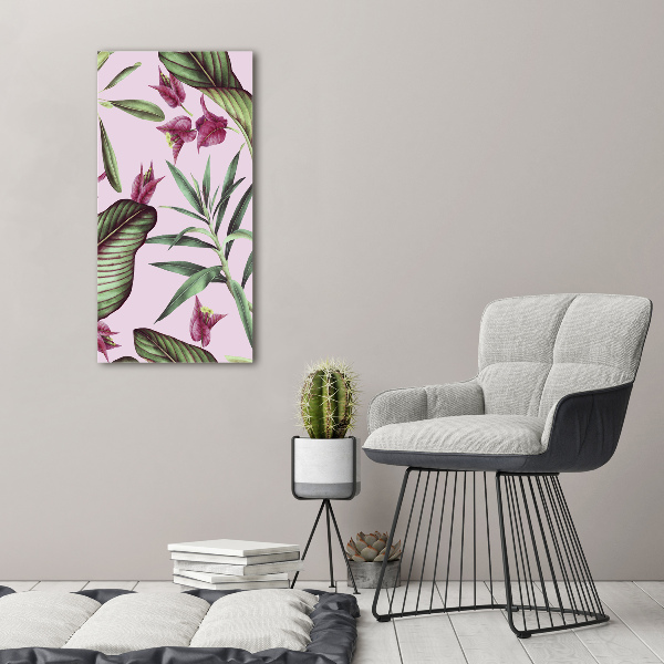 Cuadro decorativo en cristal con canto pulido vertical Patrón hawaiano