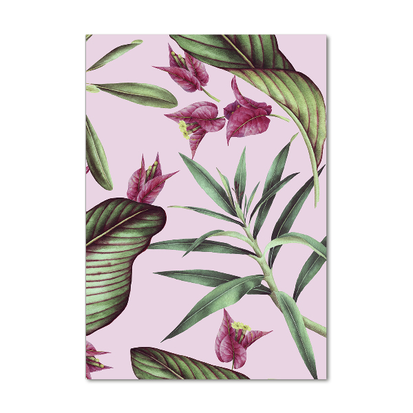 Cuadro decorativo en cristal con canto pulido vertical Patrón hawaiano