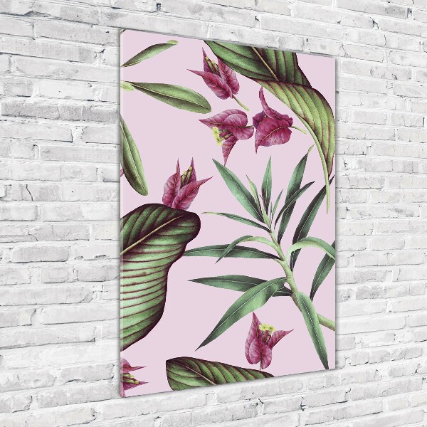 Cuadro decorativo en cristal con canto pulido vertical Patrón hawaiano