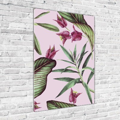 Cuadro decorativo en cristal con canto pulido vertical Patrón hawaiano