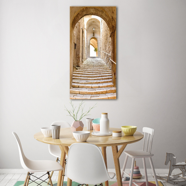 Cuadro decorativo en cristal con canto pulido vertical Calles estrechas