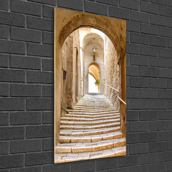 Cuadro decorativo en cristal con canto pulido vertical Calles estrechas