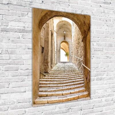 Cuadro decorativo en cristal con canto pulido vertical Calles estrechas