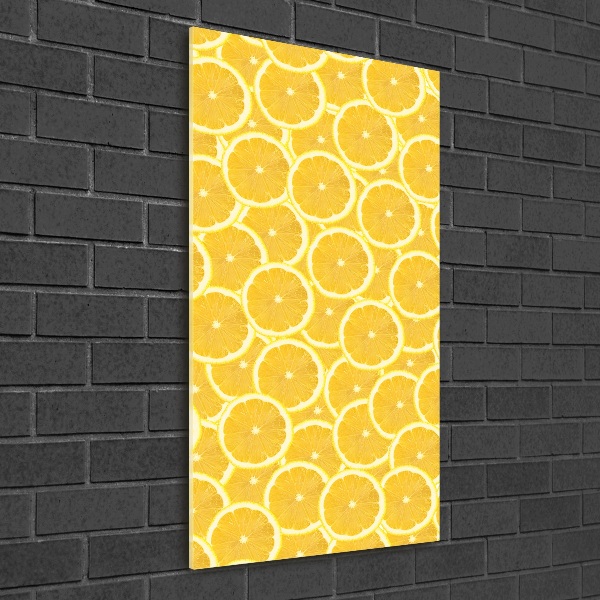 Cuadro de cristal moderno efecto brillo vertical Limones