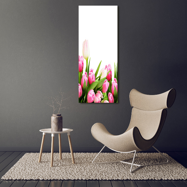 Fotocuadro de cristal elegante para hogar vertical tulipanes rosados