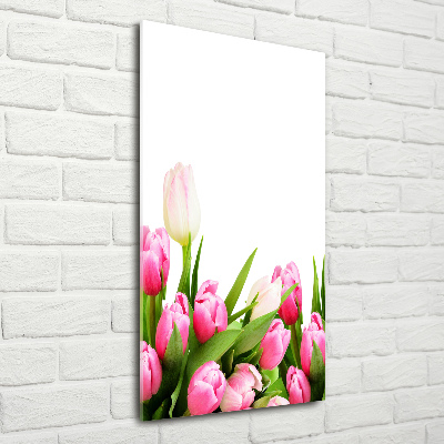 Fotocuadro de cristal elegante para hogar vertical tulipanes rosados