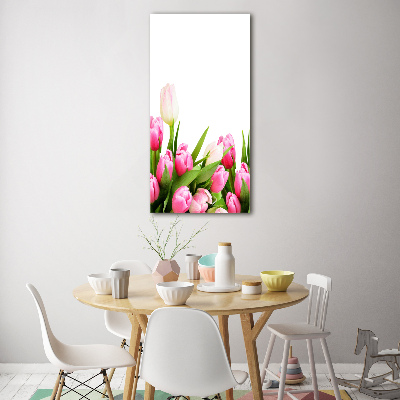 Fotocuadro de cristal elegante para hogar vertical tulipanes rosados