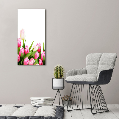 Fotocuadro de cristal elegante para hogar vertical tulipanes rosados