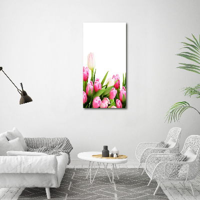 Fotocuadro de cristal elegante para hogar vertical tulipanes rosados