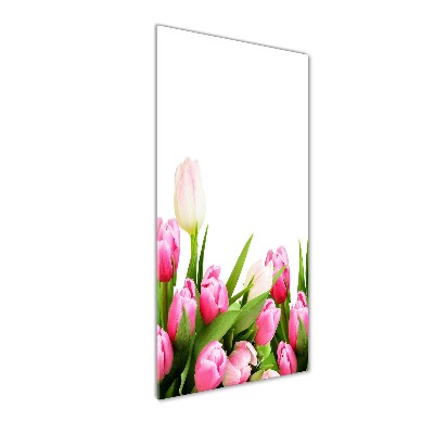 Fotocuadro de cristal elegante para hogar vertical tulipanes rosados